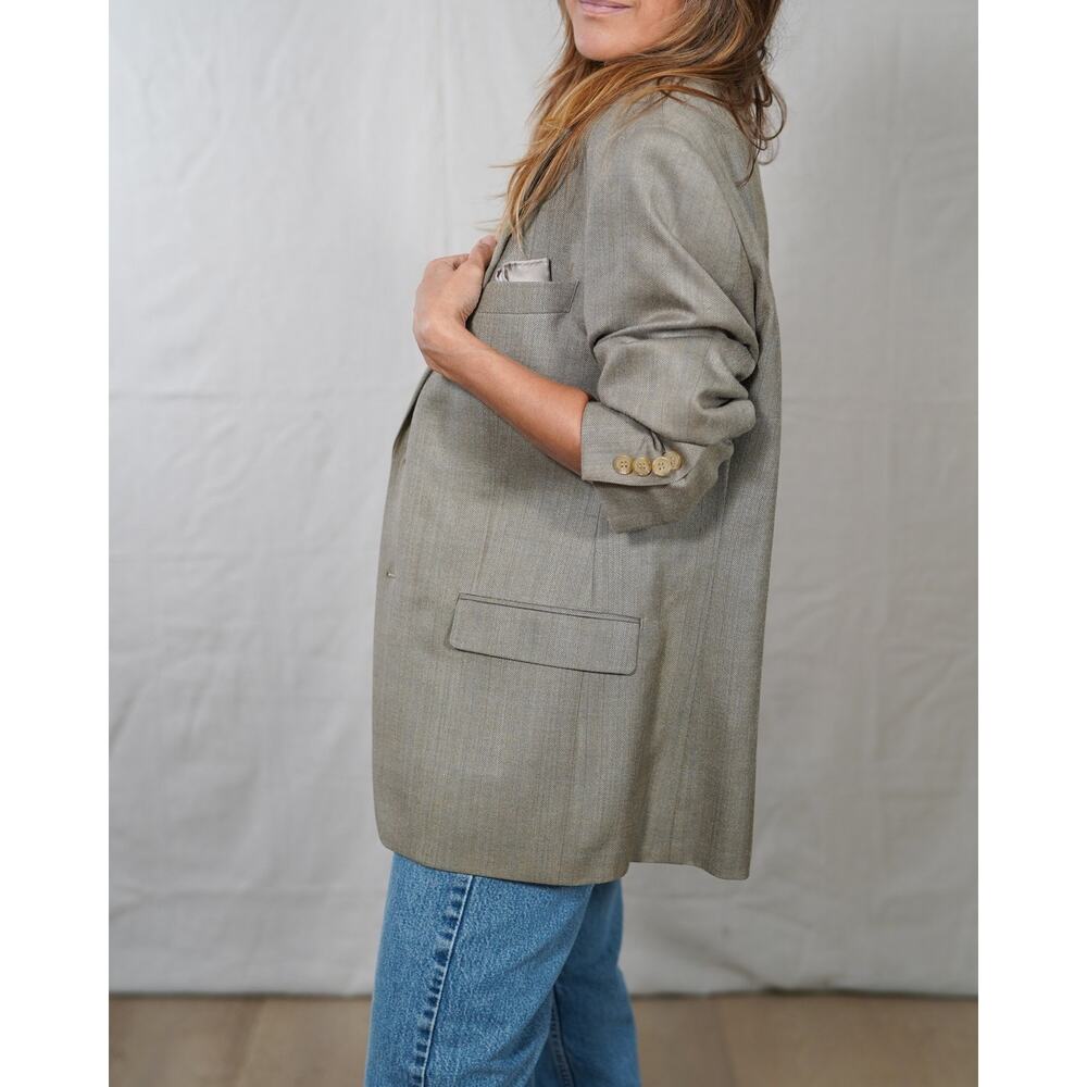 Lauren Ralph Lauren Silk Wool Blazer Sage Gray Tailored Jacket Quiet Luxury - Picture 5 of 10